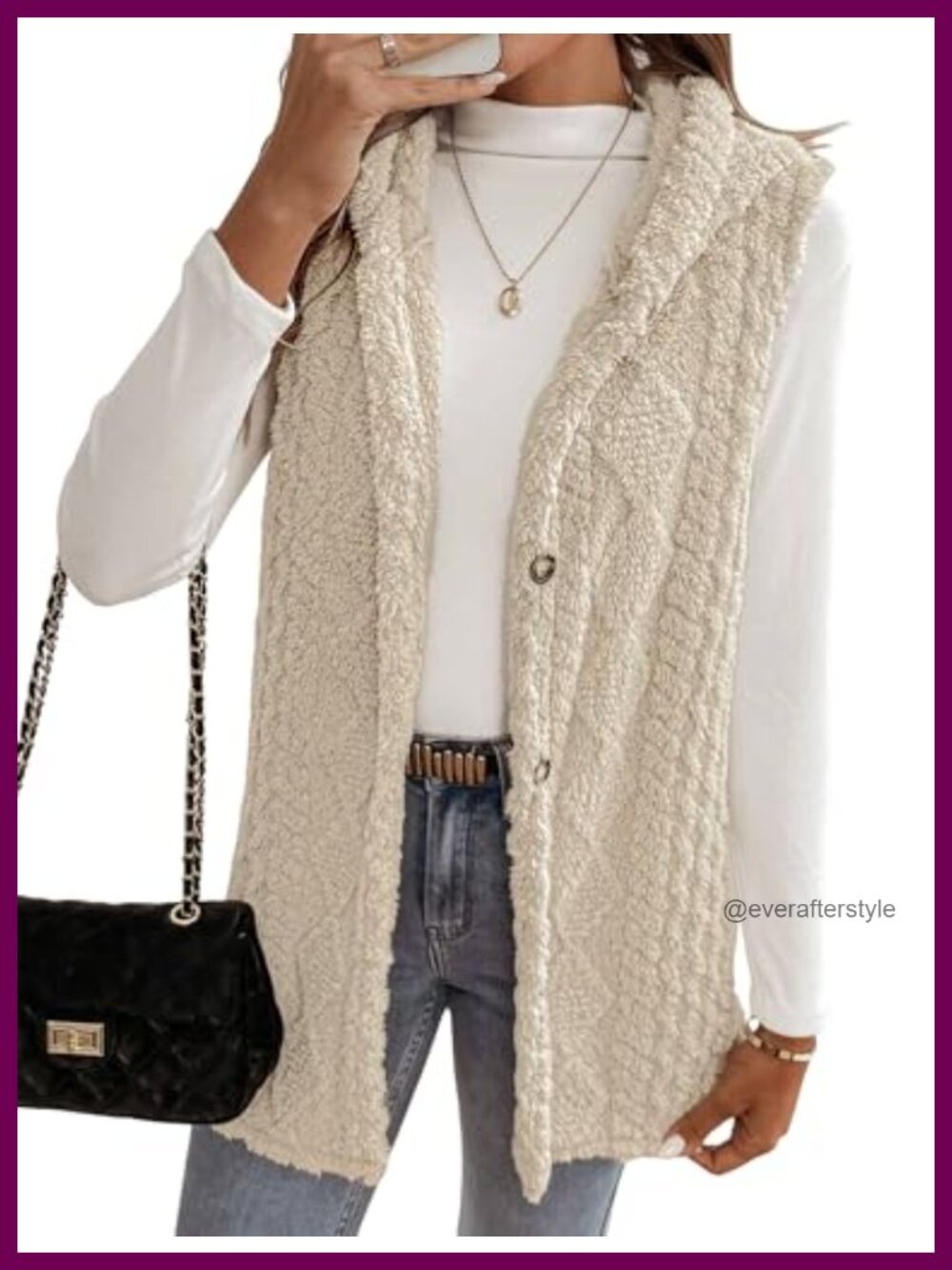 Long Sleeveless Plush Hooded Vest Button Down Loose Fit